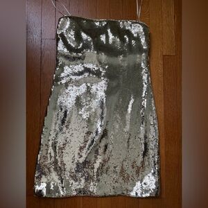 Theory Gold Sequin Strapless Dress NWOT
